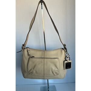 TIGNANELLO Cream Leather Shoulder Handbag Zip Closure Adjustable‎ Purse Bag